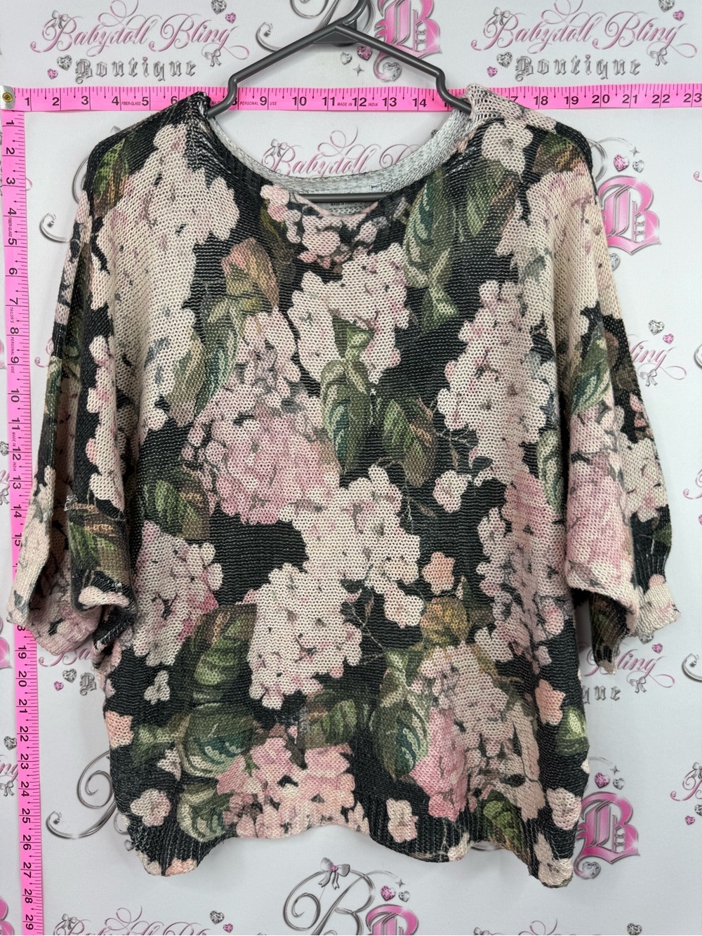 Luisa Ricci Italy knit Hydrangea Floral Knit Dolman Sweater - Pink & Green
